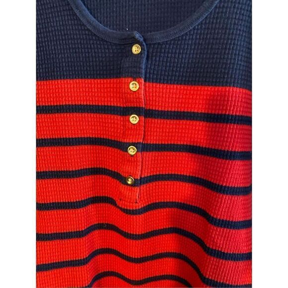 J.Crew women’s thermal Henley, blue and red striped shirt size medium - Picture 3 of 4